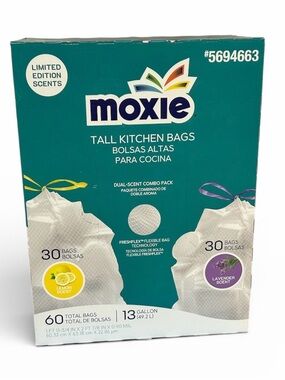Moxie Tall Kitchen Trash Bags - 13 Gallon Dual Scent (Lemon & Lavender)